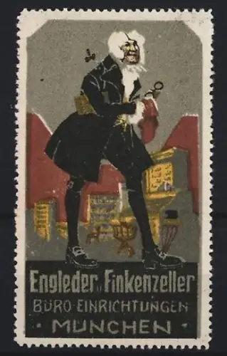 Reklamemarke München, Engleder & Finkenzeiller, Büroeinrichtungen, Mann mit Brille