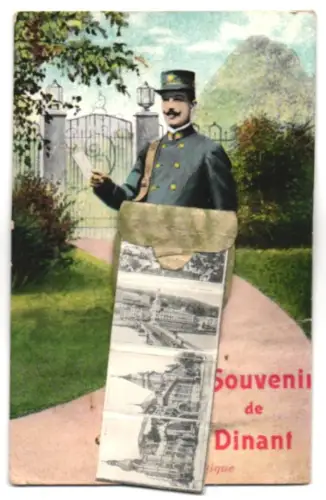 Leporello-AK Dinant, Le Pont et la Rive droite, Vue générale, La Meuse, La Rive gauche, La Poste