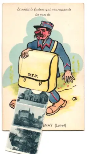 Leporello-AK Courtenay /Loiret, Le Château, L`Église, Une Rue