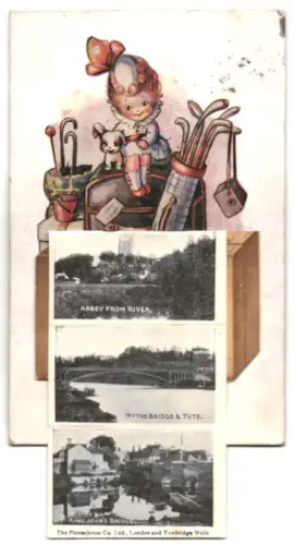 Leporello-AK Tewkesbury, High Street, Bell Hotel, The Abbey, The Lower Lode Ferry, Mythe Bridge & Tute