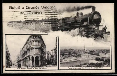 AK Torino, Treno a grande velocità, Via Pietro Micca e Panorama dal Monte dei Cappuccini