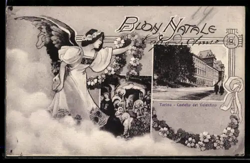 AK Torino, Castello del Valentino con auguri di Buon Natale