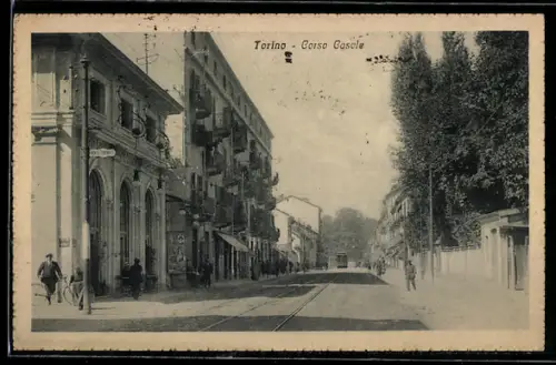 AK Torino, Corso Casale con tram e edifici storici