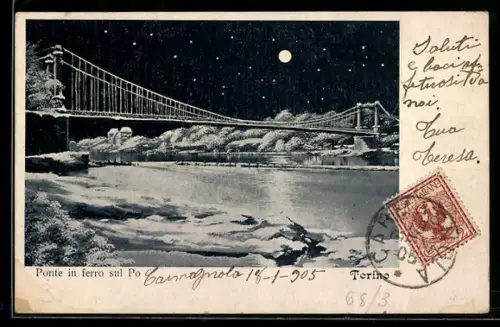AK Torino, Ponte in ferro sul Po sotto la luna
