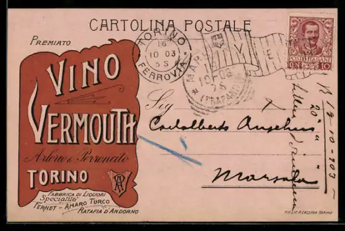 AK Torino, Pubblicità Vino Vermouth su cartolina postale