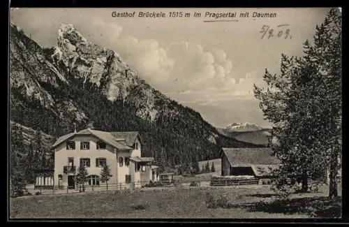 AK Prags, Gasthof Brückele mit Daumen
