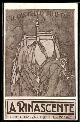 AK Torino, Il Castello delle Fate illustrato su una roccia maestosa