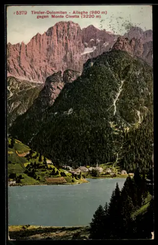 AK Alleghe, Vista verso il Monte Civetta e il lago nelle Dolomiti tirolesi