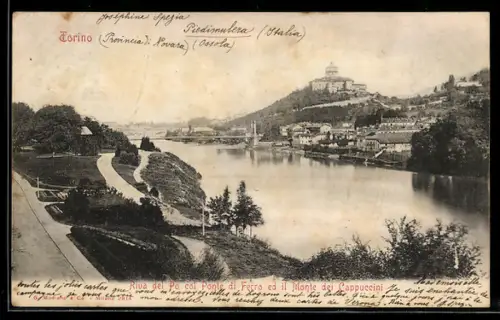 AK Torino, Riva del Po col Ponte di Ferro ed il Monte dei Cappuccini