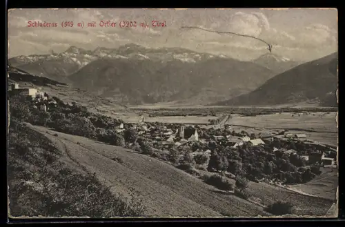 AK Schluderns /Tirol, Teilansicht mit Ortler