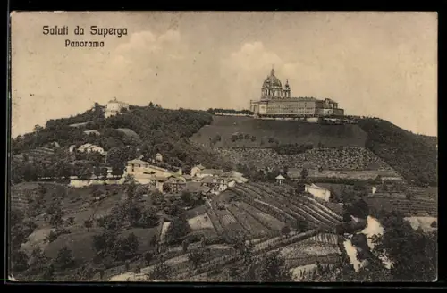 AK Superga, Panorama mit Basilika