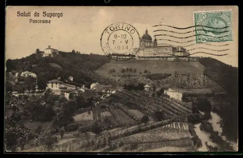 AK Superga, Panorama mit Basilika