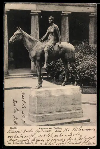 AK Berlin, Amazone von Tuaillon, Reiterstatue vor der Nationalgalerie