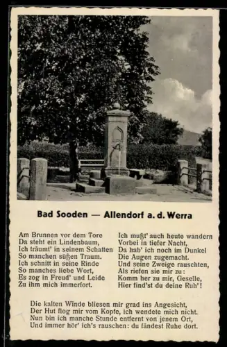 AK Bad Sooden-Allendorf a. d. Werra, Brunnen am Lindenbaum mit Denkmal