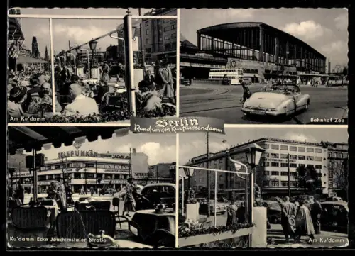 AK Berlin-Charlottenburg, Bahnhof Zoo, Ku`damm, Ku`damm Ecke Joachimstaler Strasse