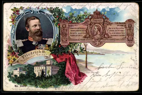 Lithographie San Remo, Villa Zirio & Friedrich Wilhelm III.