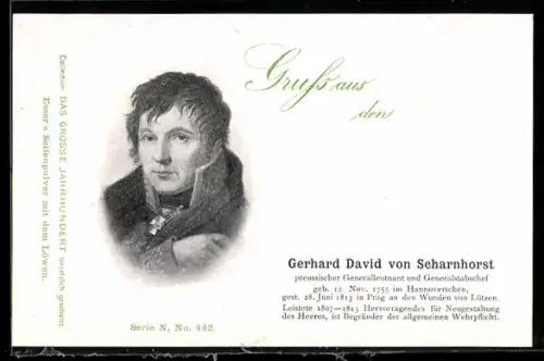 AK Portrait von Generalleutnant Gerhard David von Scharnhorst in Uniform mit Orden
