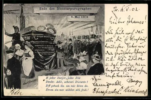 AK Ende des Dictaturparagraphen, 9. Mai 1902, Leute verabschieden Diktaturparagraphen