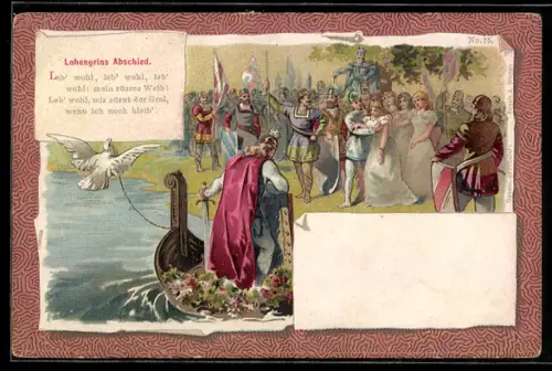 Lithographie Cleve, Parsival, Lohengrins Abschied