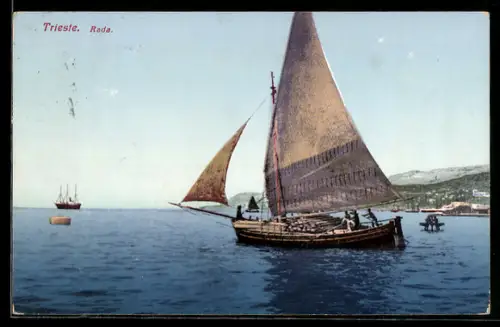 AK Trieste, Rada, Segelschiff vor der Küste