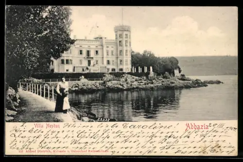 Künstler-AK Abbazia, Villa Neptun