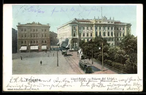 AK Trieste, Lloyd-Palast, Palazzo del Lloyd, Strassenbahn