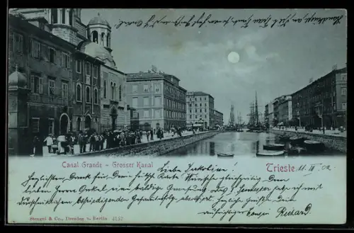 Mondschein-AK Trieste, Canal Grande