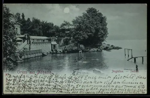 Mondschein-AK Abbazia, Angiolina, Seebad, Panorama