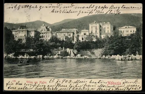 AK Abbazia, Ansicht der Villen am Hafen