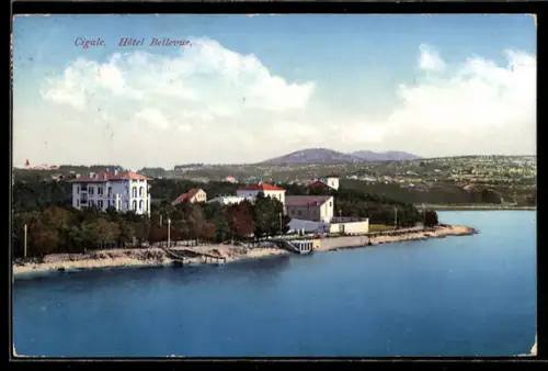 AK Cigale, Hotel Bellevue mit Strand