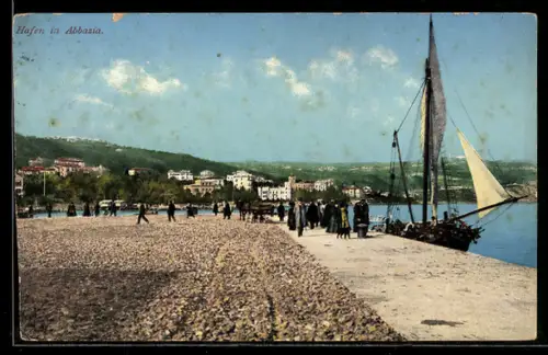 AK Abbazia, Segelschiff im Hafen