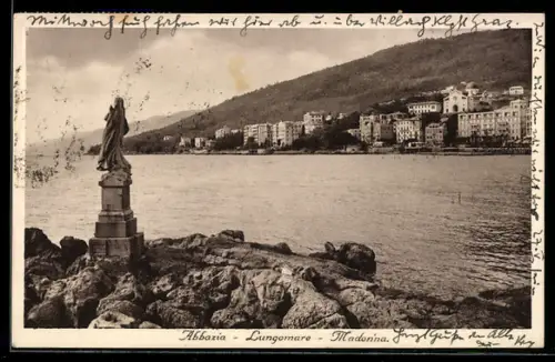 AK Abbazia, Ortsansicht mit Madonna