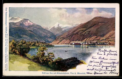 Künstler-AK Philipp + Kramer Nr. XXIX /9.: A. Hlavacek, Zell am See, Panorama mit Kitzsteinhorn