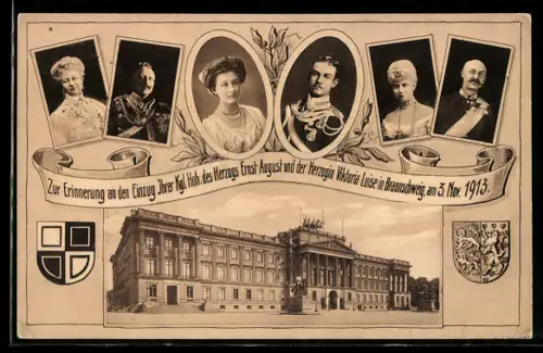 AK Braunschweig, Einzug des Herzogs Ernst August und der Herzogin 1913, Schloss