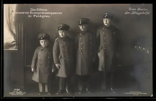 AK Die Söhne des Kronprinzenpaares von Preussen in Feldgrau