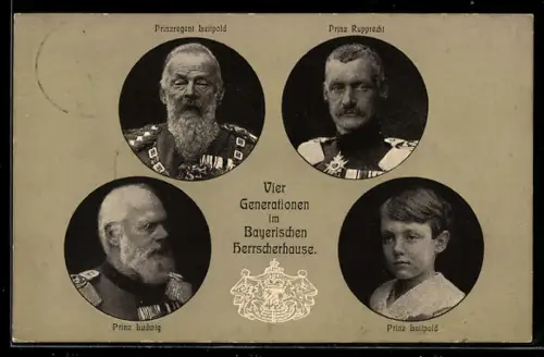 AK Vier Generationen im Bayerischen Herrscherhause, Portraits Prinzregent Luitpold, Prinz Rupprecht und Prinz Luitpold