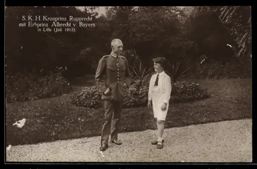 AK Kronprinz Rupprecht mit Erpprinz Albrecht von Bayern in Lille (Juli 1915)