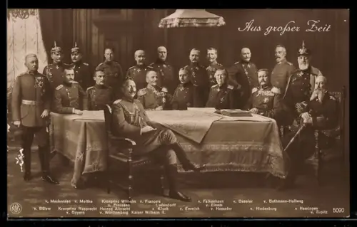 AK Kaiser Wilhelm II. mit seinen Heerführern an einem Kartentisch, v. Falkenhayn, v. Beseler