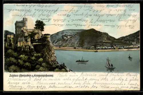 AK Assmannshausen, Blick auf Schloss Rheinstein