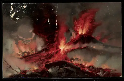 Lithographie Napoli, Eruzione del Vesuvio, Vulkanausbruch