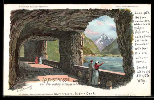 Künstler-AK C. Steinmann: Axenstrasse am Vierwaldstättersee