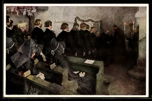 AK Abendmahlsfeier nach Gemälde von C. Bantzer, Hessische Trachten