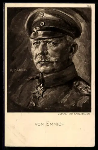 Künstler-AK Portrait General Otto von Emmich in Uniform mit Pour le Merite