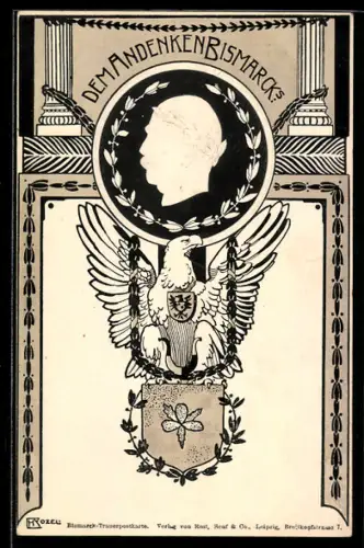 AK Dem Andenken Fürst Bismarcks, Adler mit Wappen, 1815-1898
