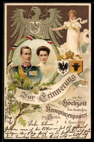 Lithographie Berlin, Hochzeit des Kronprinzen Wilhelm von Preussen, 6.6.1905, Königin Luise von Preussen