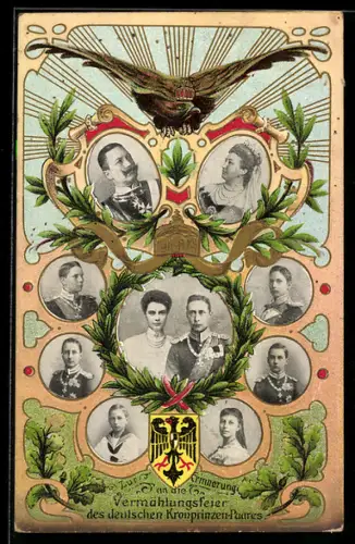 AK Vermählungsfeier des Deutschen Kronprinzen-Paares, Portraits der königlichen Familie von Preussen