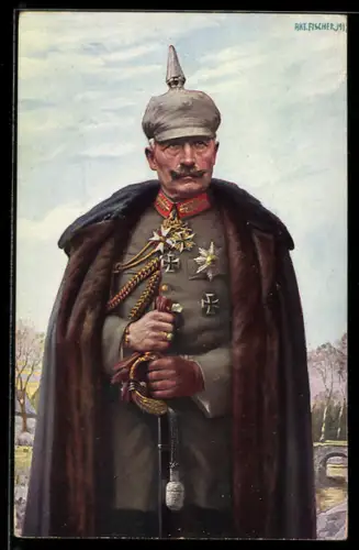 AK Kaiser Wilhelm II. in Uniform mit Pickelhaube und Orden, Bruststern