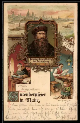 AK Mainz, 500. Gutenbergfeier, 1400-1900, Johann Gensfleisch zu Gutenberg