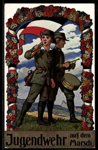 AK Jugendwehr auf dem Marsch, Kinder Kriegspropaganda