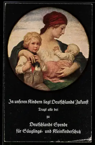AK Mutter umsorgt ihre Kinder, Kinderfürsorge, Spende für Säuglings- und Kleinkinderschutz